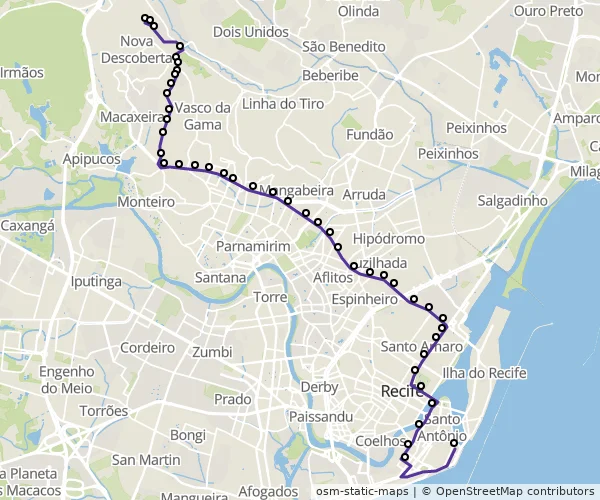 Mapa do itinerário da linha