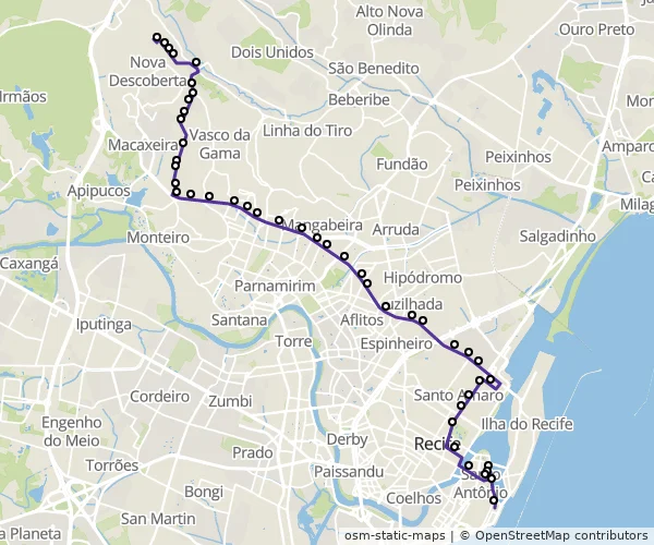 Mapa do itinerário da linha