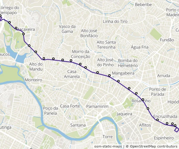 Mapa do itinerário da linha