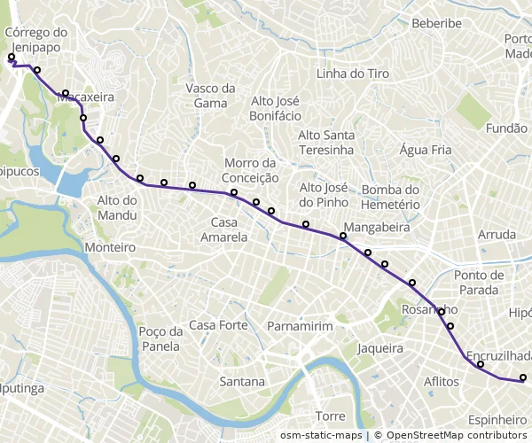 Mapa do itinerário da linha