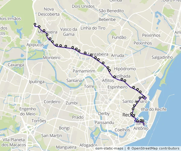 Mapa do itinerário da linha