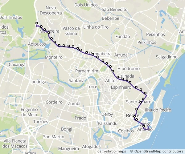 Mapa do itinerário da linha