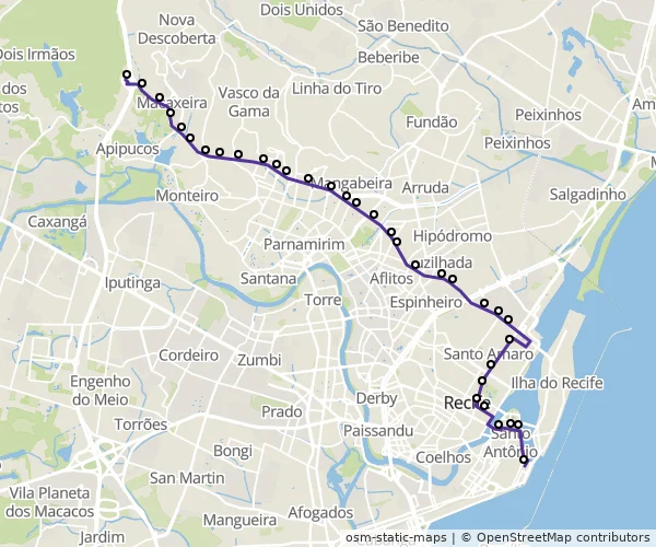 Mapa do itinerário da linha
