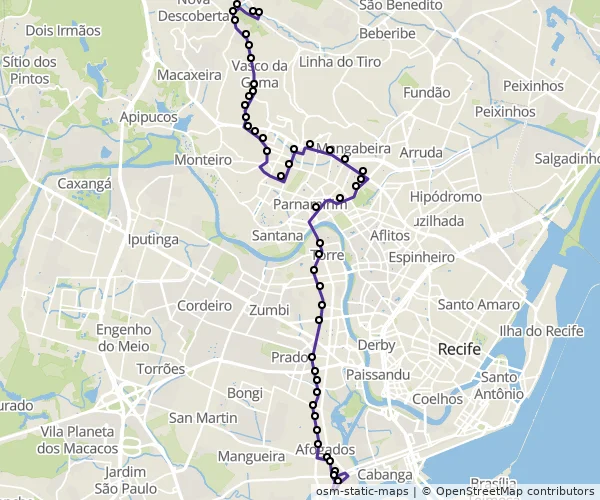 Mapa do itinerário da linha
