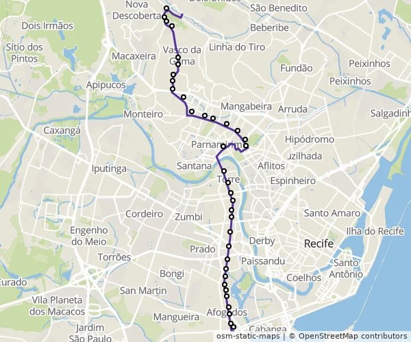 Mapa do itinerário da linha