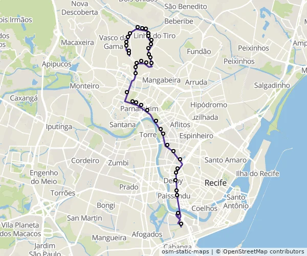 Mapa do itinerário da linha