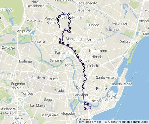 Mapa do itinerário da linha