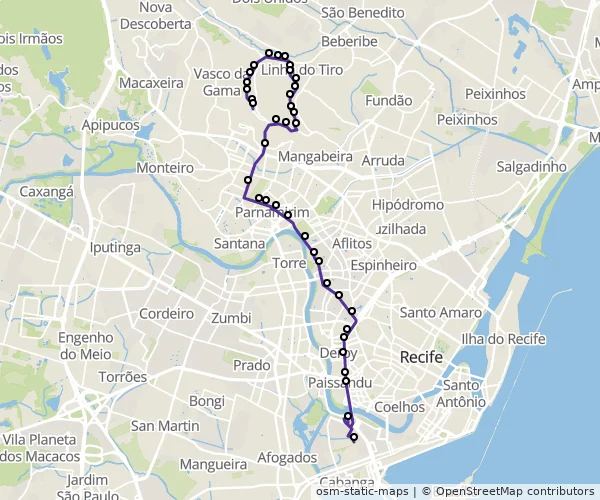 Mapa do itinerário da linha
