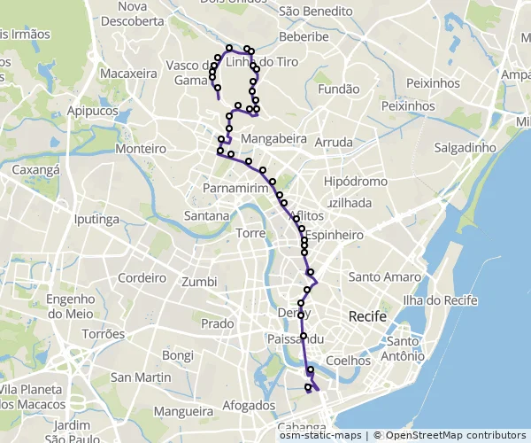 Mapa do itinerário da linha