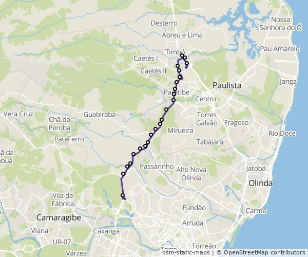 Mapa do itinerário da linha