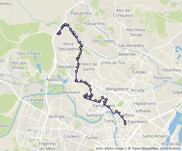 Mapa do itinerário da linha