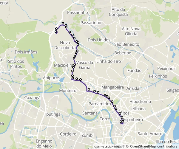 Mapa do itinerário da linha