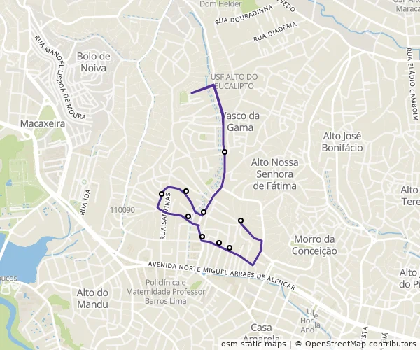 Mapa do itinerário da linha