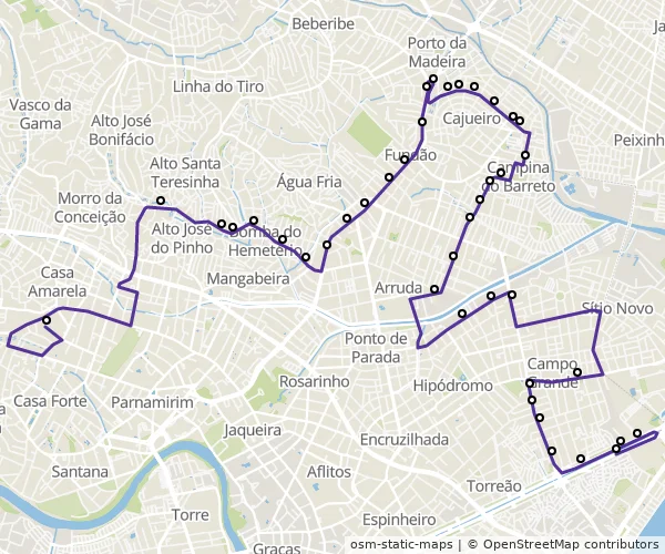 Mapa do itinerário da linha
