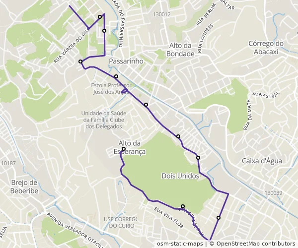 Mapa do itinerário da linha