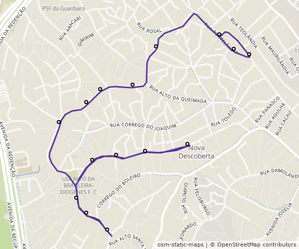Mapa do itinerário da linha