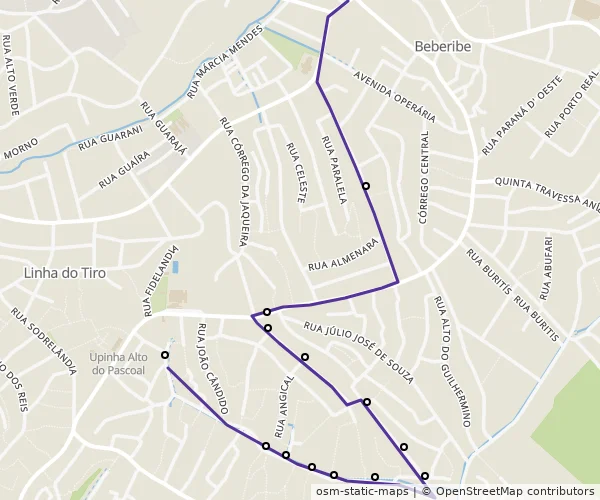 Mapa do itinerário da linha