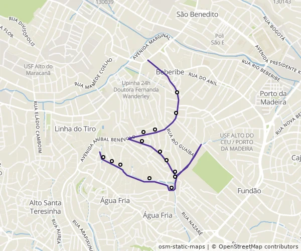Mapa do itinerário da linha