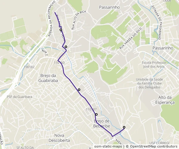 Mapa do itinerário da linha