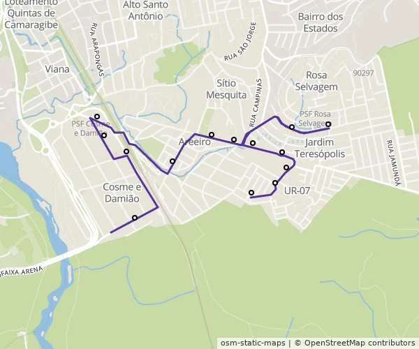 Mapa do itinerário da linha