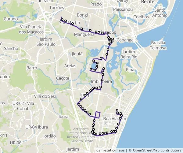 Mapa do itinerário da linha