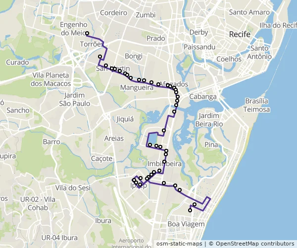 Mapa do itinerário da linha