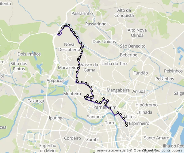 Mapa do itinerário da linha