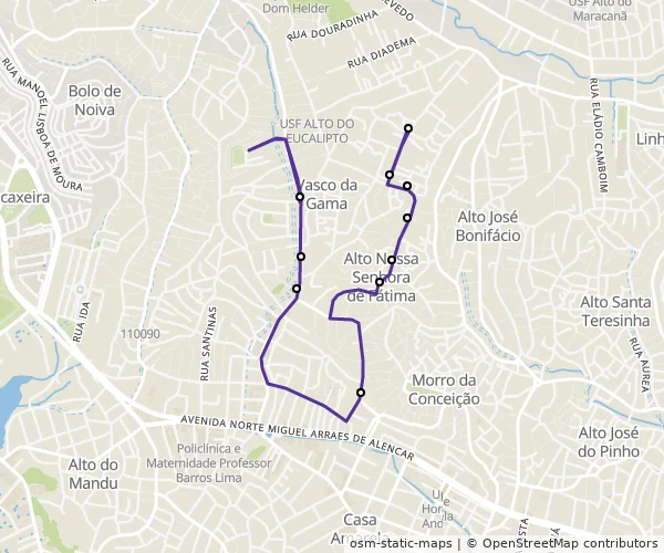 Mapa do itinerário da linha