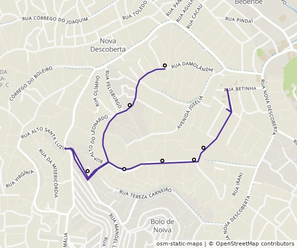 Mapa do itinerário da linha
