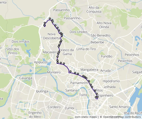 Mapa do itinerário da linha