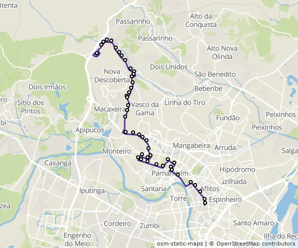 Mapa do itinerário da linha