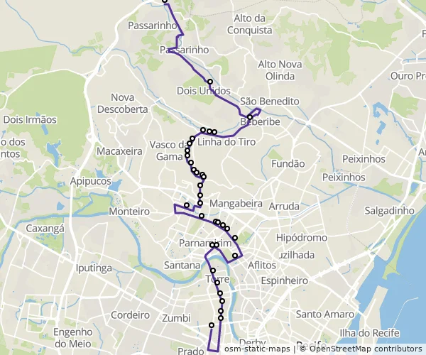 Mapa do itinerário da linha