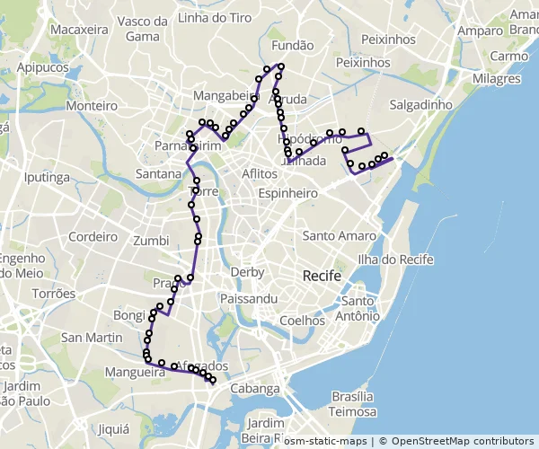 Mapa do itinerário da linha