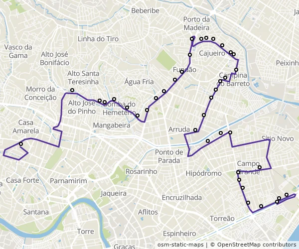 Mapa do itinerário da linha