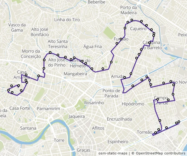 Mapa do itinerário da linha