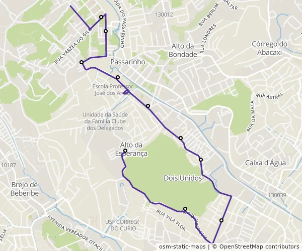 Mapa do itinerário da linha