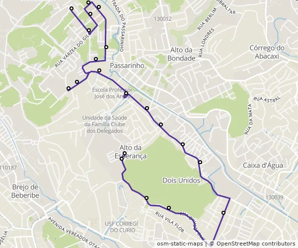 Mapa do itinerário da linha