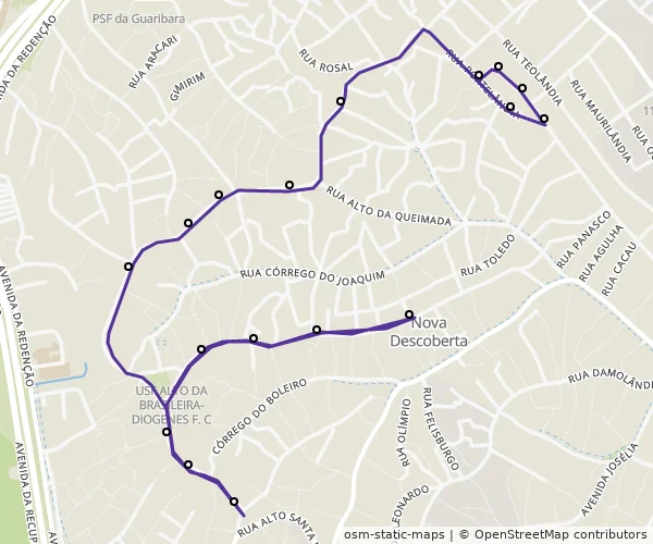 Mapa do itinerário da linha