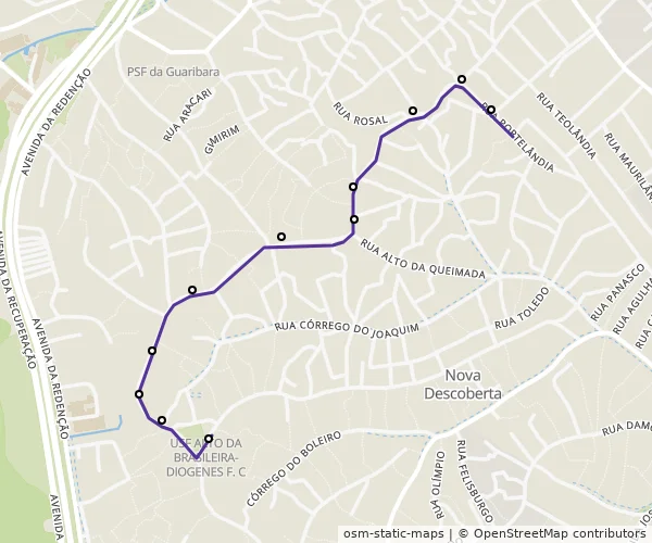 Mapa do itinerário da linha