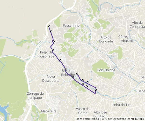 Mapa do itinerário da linha