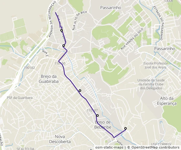 Mapa do itinerário da linha