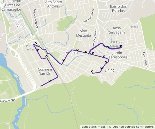 Mapa do itinerário da linha