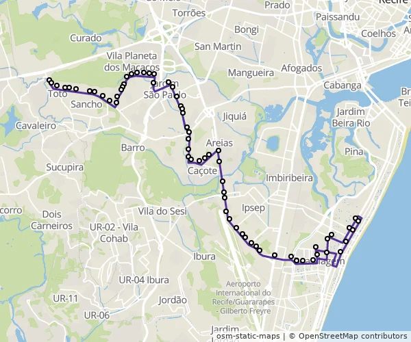 Mapa do itinerário da linha
