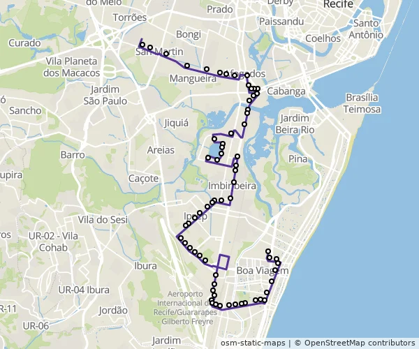 Mapa do itinerário da linha