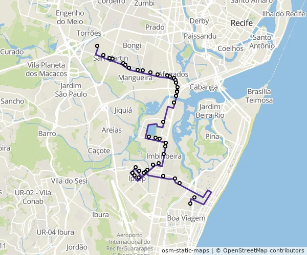 Mapa do itinerário da linha