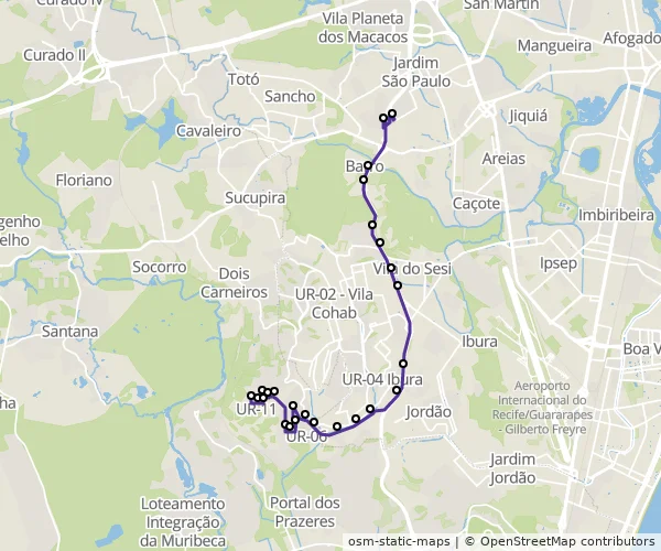 Mapa do itinerário da linha