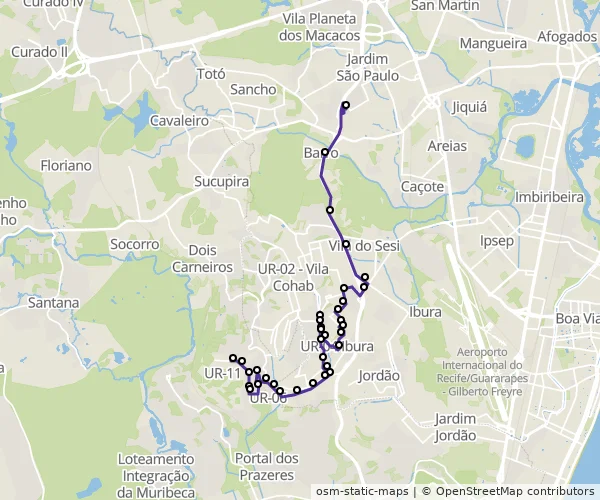 Mapa do itinerário da linha