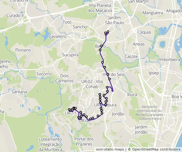 Mapa do itinerário da linha