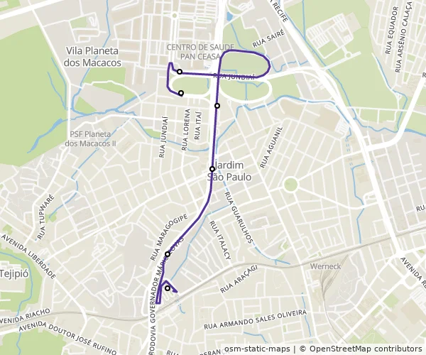 Mapa do itinerário da linha