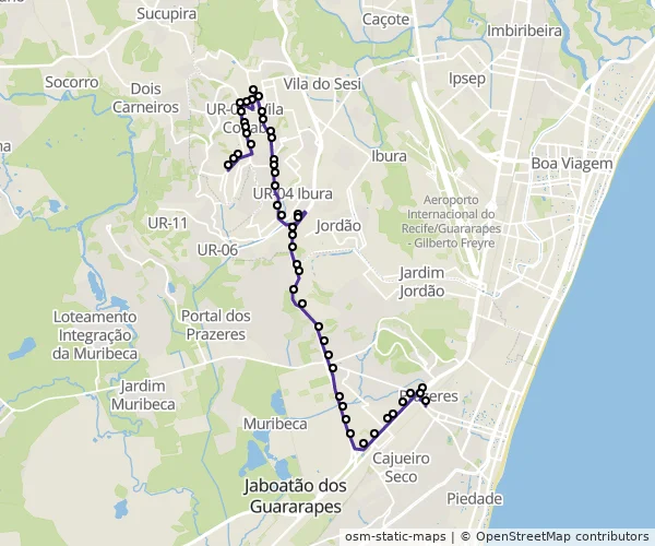 Mapa do itinerário da linha